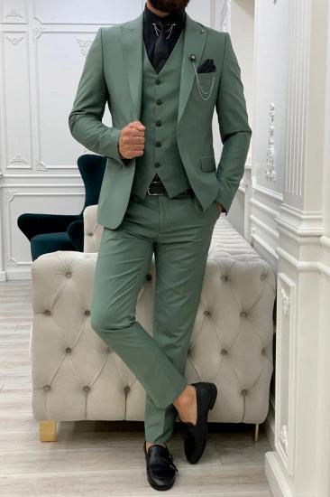 Frank Green Mens Peak Collar Three Piece Slim Fit Prom Suit_1