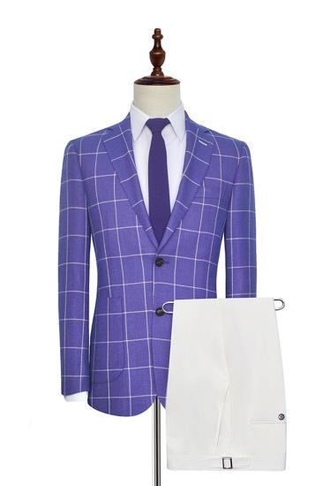 Check Patch Pocket Purple Mens Suit | Mens Notched Lapel Suit Suit