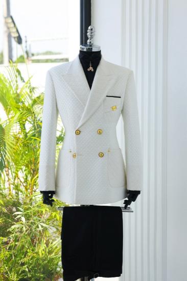 Marlon Handsome White Jacquard Double Breasted Two Piece Prom Suits_1