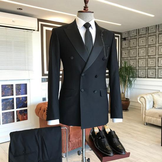 Braylen Black Double Breasted Point Lapel Fashion Mens Suit_2