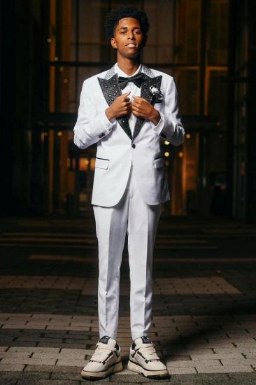 Brady Elegant White Two Piece Prom Suit With Pointed Collar Beaded Lapels_1
