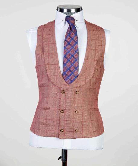 Fashion Pink Plaid Slim Pointed Collar Three Piece Men Suit_2