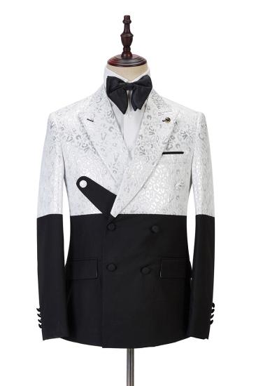 Max Fashion Black and White Jacquard Point Lapel Mens Suit Online_1