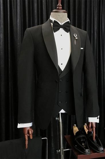 Angus Chic Black Shawl Lapel Three Piece Best Fit Mens Suit