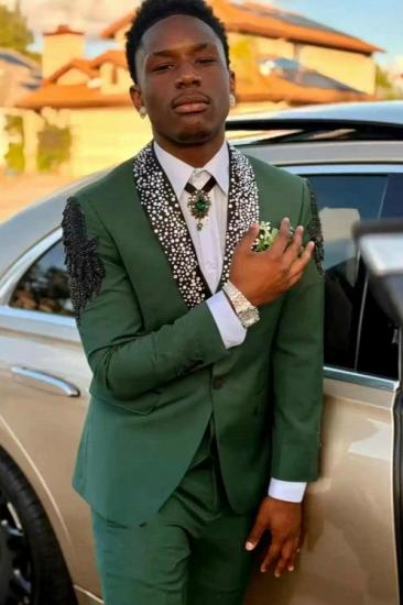 Green Rhinestone Wing Lapel Men Suit Luxury Sparkly Party Suit Set_2