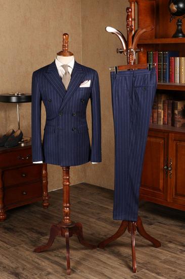 Avery Elegant Blue Striped Double Breasted Mens Business Suit_2