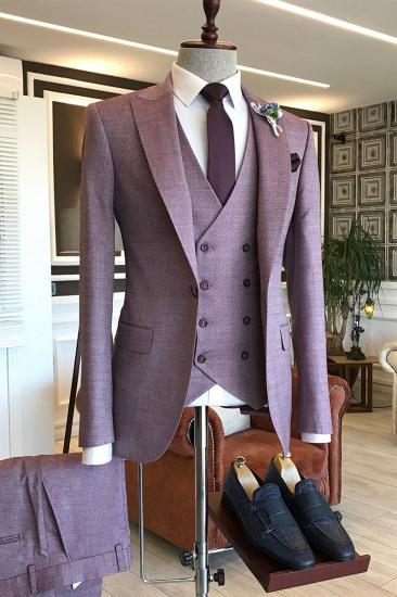 The  Purple Small Plaid Lapel One Button Custom Men Suitable For Prom_2
