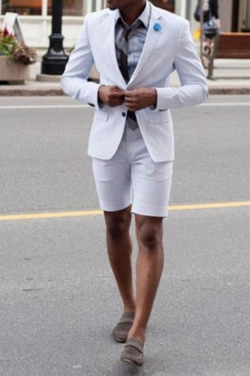 Kelvin White Summer Notch Lapel Fashion Suit With Shorts_1