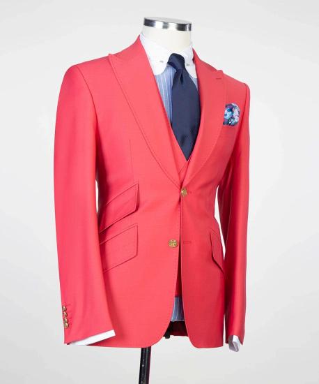 Fashion Red Three Piece Pointed Collar Men Prom Suits_3