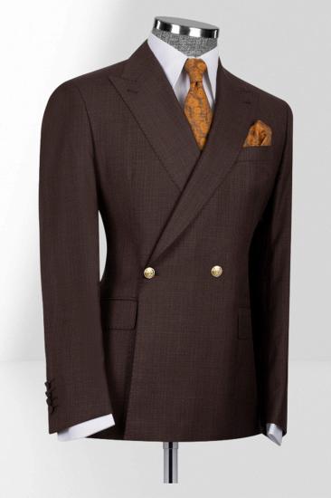 Formal Brown Peak Collar Double Breasted Slim Fit Men Business Suit｜Metal Buttons_2