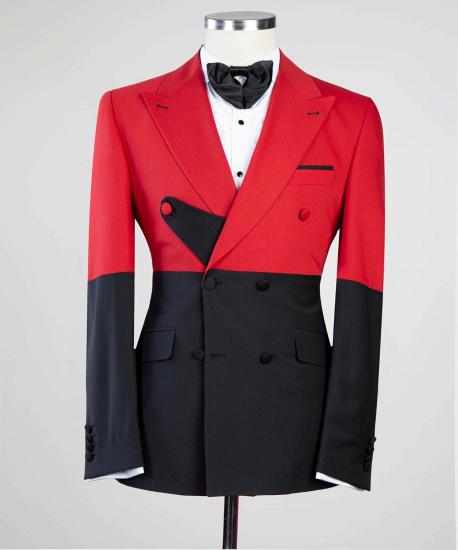Red and black fashion double-breasted men's suit_3
