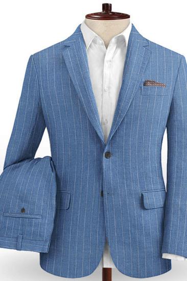 Ocean Blue Striped Prom Tuxedo | Two-Piece Linen Mens Suit_2