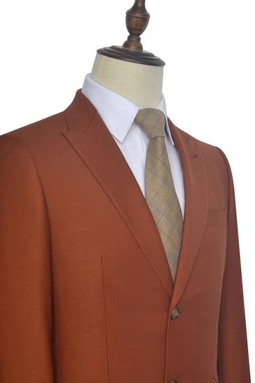 Two Button Dust Orange Mens Suit |  Business Point Lapel Flap Pocket Suit_3