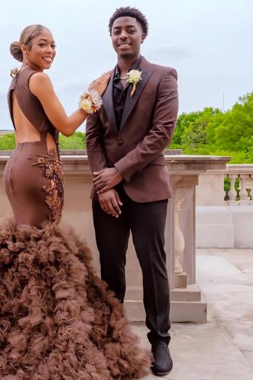 Francis Stylish Slim Brown One Button Two Pieces Prom Suits With Satin Lapel_1