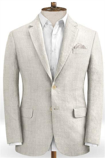 Ivory Linen Wedding Men Suit |  Summer Beach Groom Tuxedo Online