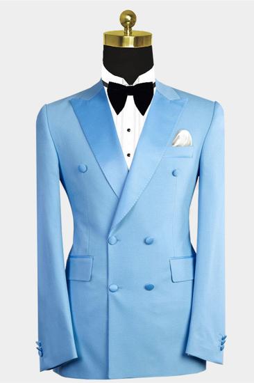 Phoenix Fashion Blue Point Lapel Double Breasted Men Suit_1