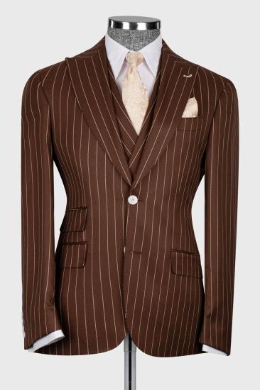Popular Three Piece Pinstripe Chocolate Brown Business Suit with Waistcoat_3