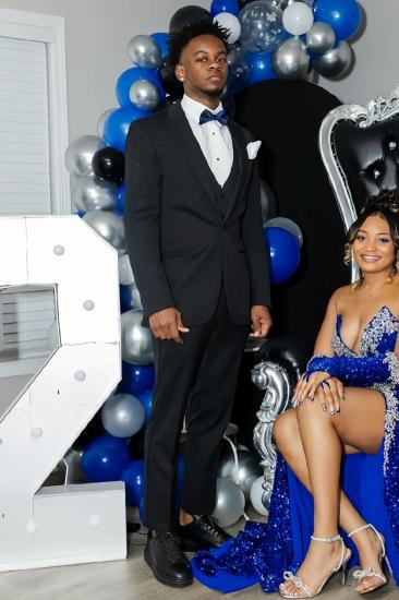 Classical Black Slim Peaked Lapel Three Pieces Prom Suits_1