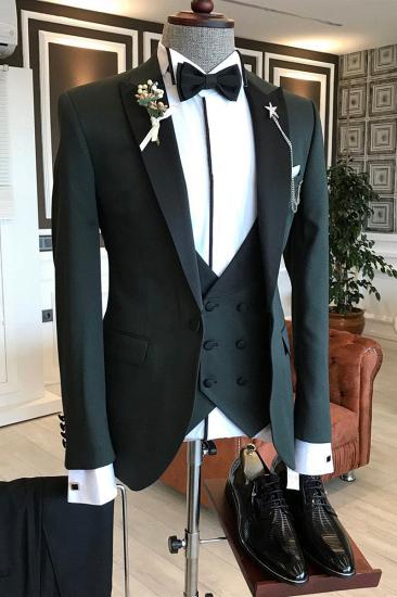 Hunter Handsome Black Point Lapel Custom Men Business Suit_1