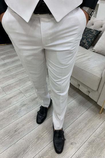 White Slim Fit Wool Blended One Button Men's Groom Three Piece Suit_5