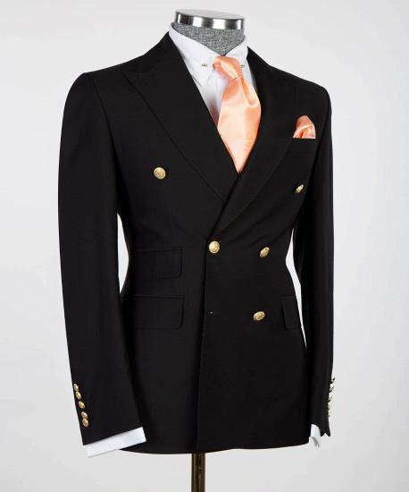 The  Black Double-breasted Pointed Collar Men Business Suit_3