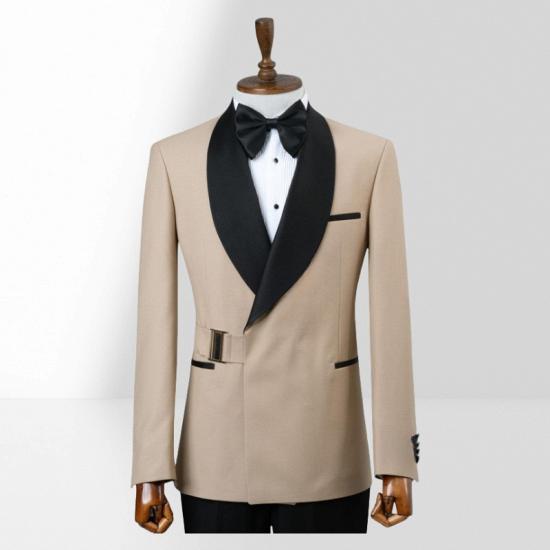 Stylish Khaki Shawl Collar Two Piece Suit | With Adjustable Metal Buttons_2