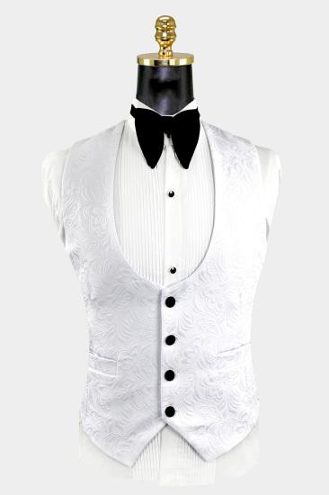Dillon White Three Piece Fashion Jacquard Shawl Lapel Wedding Suit Set_2