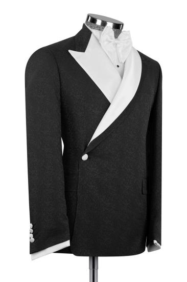 Bradymensuit Men’s Black Jacquard Tuxedo Jacket with White Shawl Lapel_2
