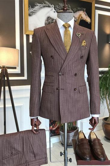 Carl Fashion Striped Double Breasted Peaked Lapel Business Men Suits_1