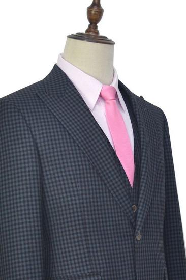 Dark Grey Small Plaid Three-Piece Mens Suit | One-Click Formal Business Suit_4