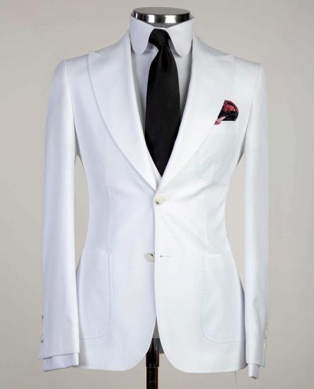 New White Pointed Lapel Three Piece Men Business Suit_6
