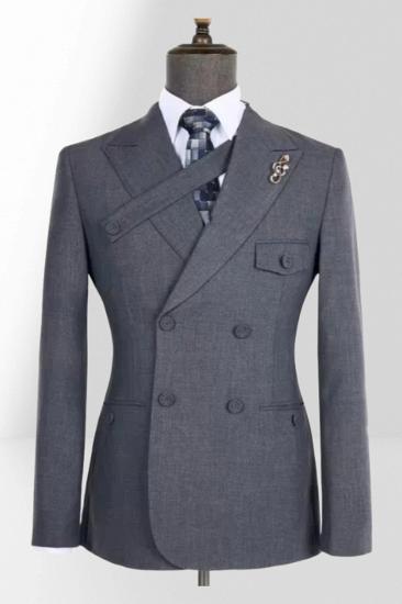 Brady Popular Dark Grey Double Breasted Bust Belt Men's Two Piece Business Suit_1