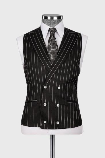 Slim Fit Three Piece Pinstripe Black Business Suit  Including Vest_2