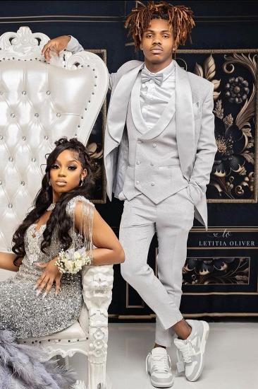 Men's Light Gray 3-Piece Tuxedo with Satin Shawl Lapel | Prom & Wedding Suit_1