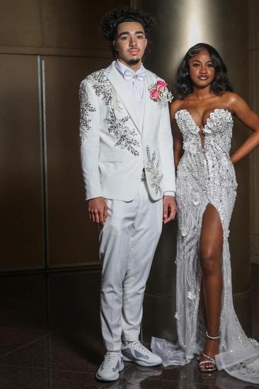 Kelly Bespoke White Peaked Lapel 3-Piece Beaded Prom Suit | Bradymensuit_2