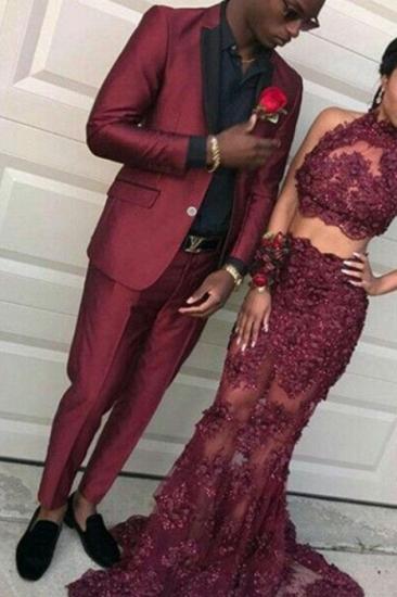 Mens Handsome Burgundy Slim Fit Prom Party Suit_1