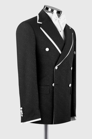 Helen Men’s Black Double-Breasted Jacquard Tuxedo Suit with White Piping for Formal Events_2