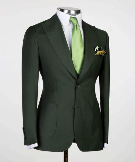 Chic dark green pointed lapel three-piece business men's suit_5
