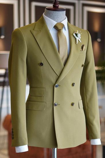Nat Fashion Green Pointed Lapel Double Breasted Prom Mens Suit_2