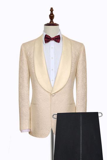 Groom Noble Champagne Jacquard Wedding Tuxedo |  Silk Shawl Lapel Prom Suit_1