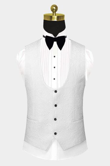 Popular Black Satin Lapel Jacquard White Wedding Suit Tuxedos - Ivan_2
