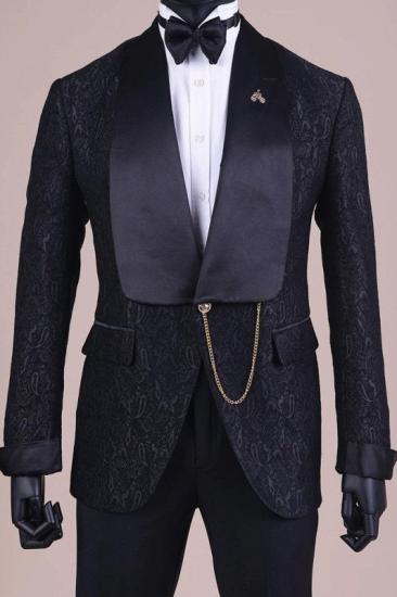 Glamorous Black Jacquard Shawl Lapel Two Pieces Wedding Suits