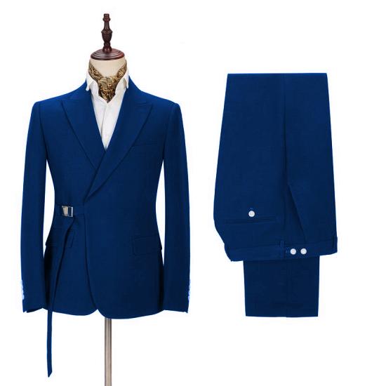 Royal Blue Mens Casual Suit Online | Peak Lapel Buckle Button Groomsmen Suit for Formal_2