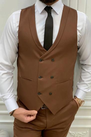 Brown Peak Collar Men's Slim Fit Three Piece Prom Suit_4