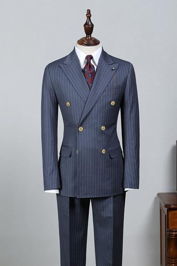Jack New Navy Striped Point Collar Suit_2