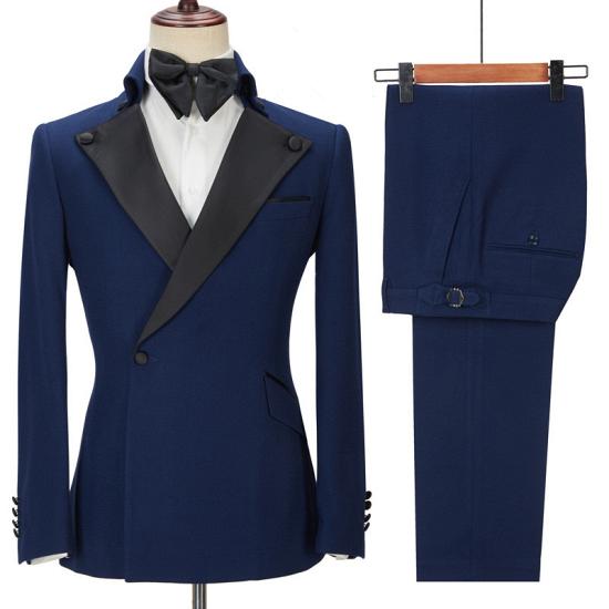 Davion Deep Navy Pointed Lapel Two Piece Stylish Men For Prom_3