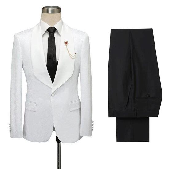Miles White Jacquard Slim Fit Shawl Lapel Wedding Suits_5