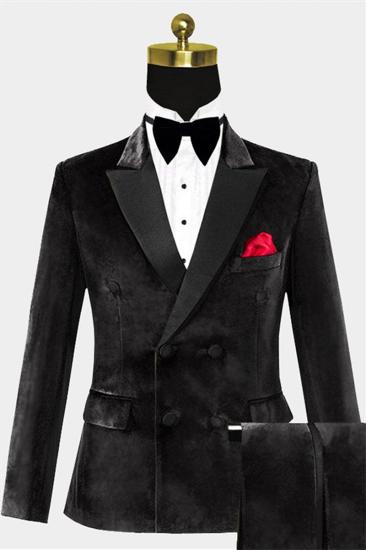 Double Breasted Velvet Tuxedo | Black Peak Lapel Men Suit