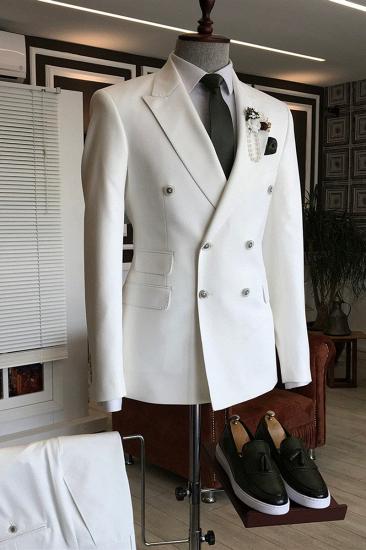 Les Stylish White Point Lapel Double Breasted Formal Business Mens Suit_2