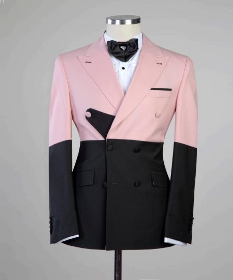 New Arrival Pink And Black Double Breasted Pointe Collar Prom Men Suit Suit_3